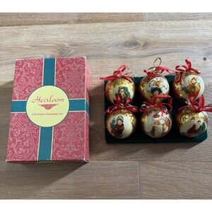 Vtg Heirloom Christmas Ornaments Paper Mache Style Victorian Balls 2.5” Set Of 6
